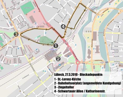 Blockade-Punkte der Demo "Lübeck gegen Nazis"